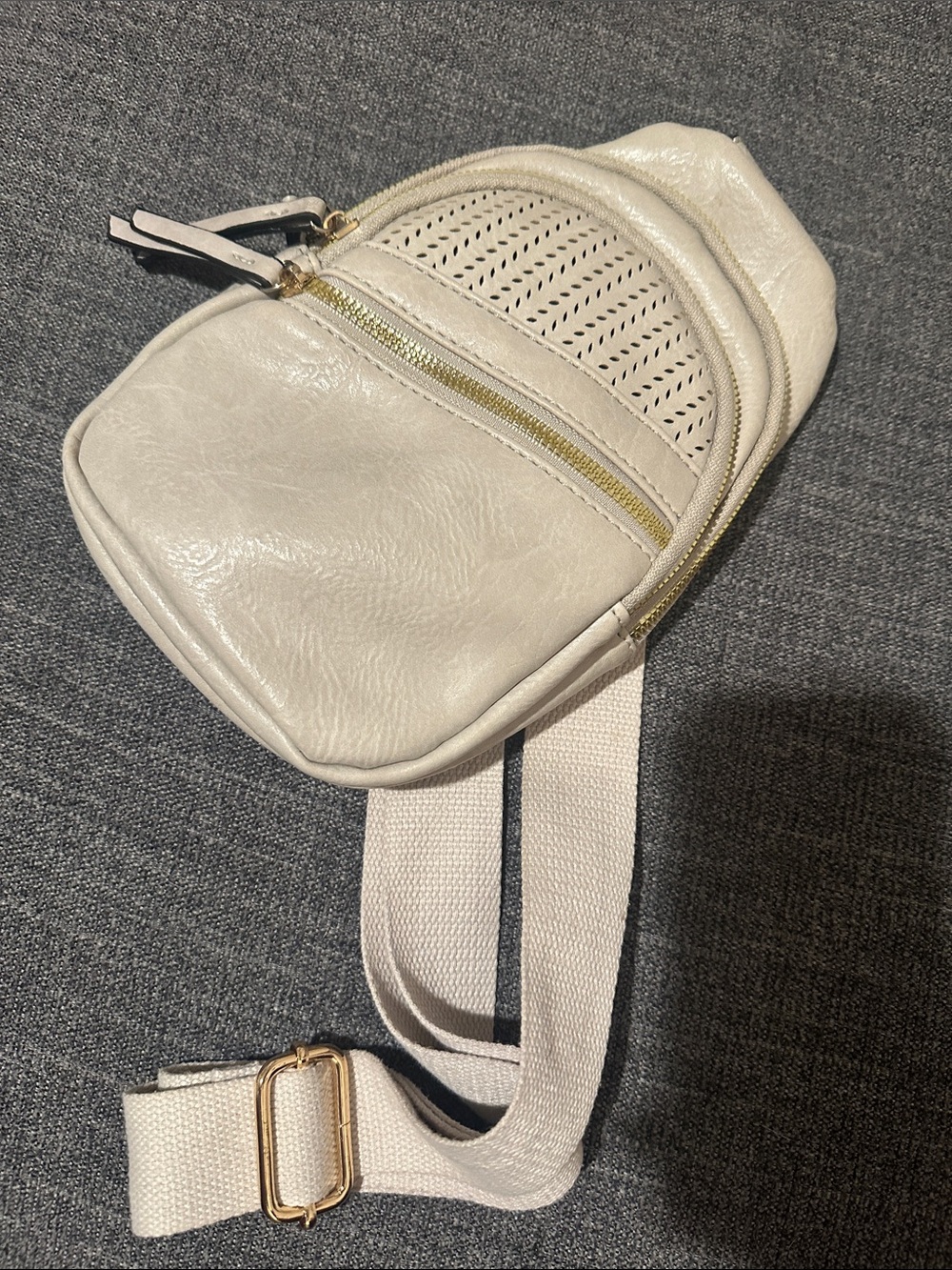 Cream Crossbody Sling Bag with Perforated Detail